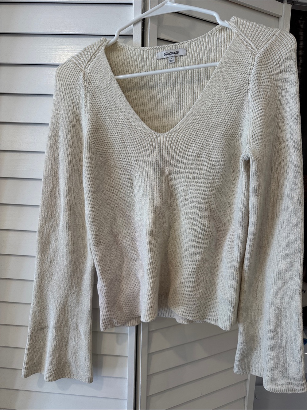 Madewell Off-White V-Neck Rib Knit Sweater